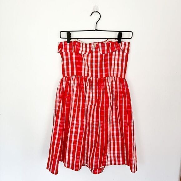 Vineyard Vines Red and White Gingham Fit and Flare Silk Blend Strapless Mini Dre - Picture 3 of 9
